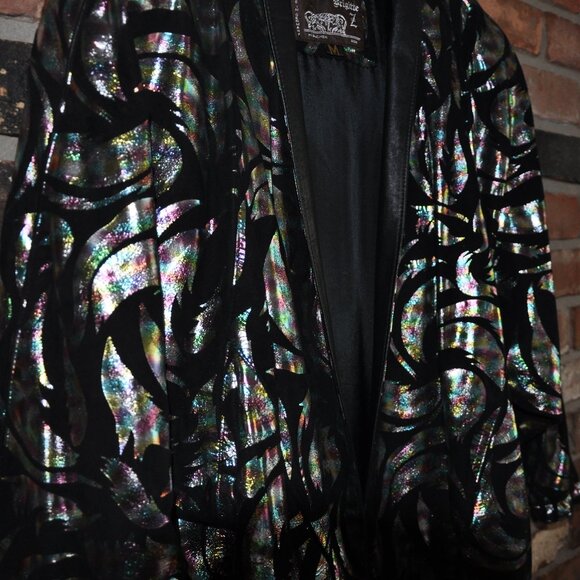 Vtg 90s Avant Garde Metallic BLACK LEATHER Bat Wing Cocoon Jacket CAR Coat M - Picture 4 of 14